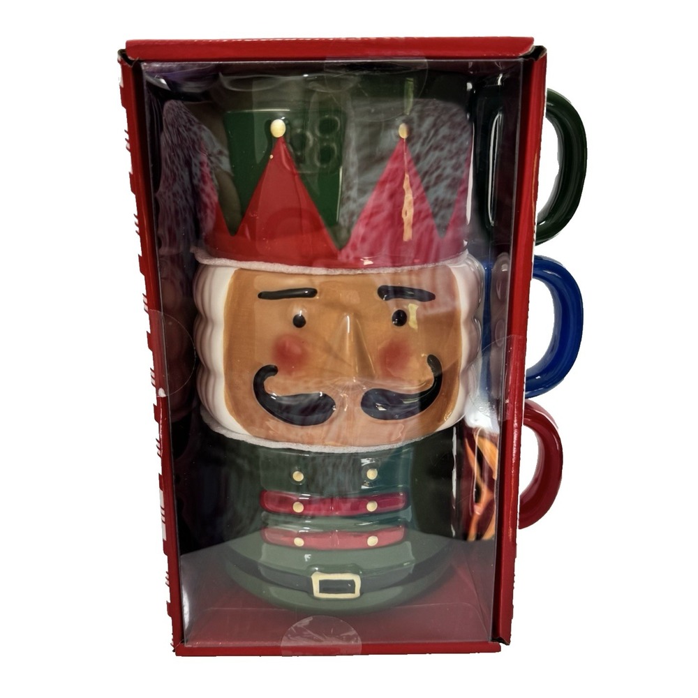 Peppermint Place 3 PC Nutcracker Mug Set Stacking Mugs Christmas Decor Holiday